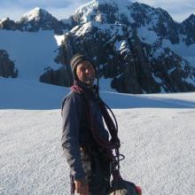 The alpinist and mountain guide at work. Photo: Mick Savage.