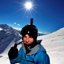 Finn Bilous (12), of Wanaka, gives the thumbs up yesterday during the freestyle section of the...