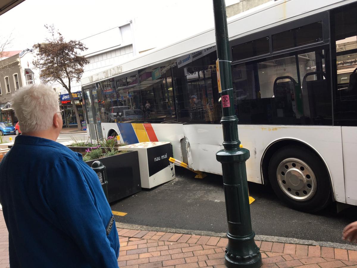 Bus collides with 'parklet' in Dunedin's CBD