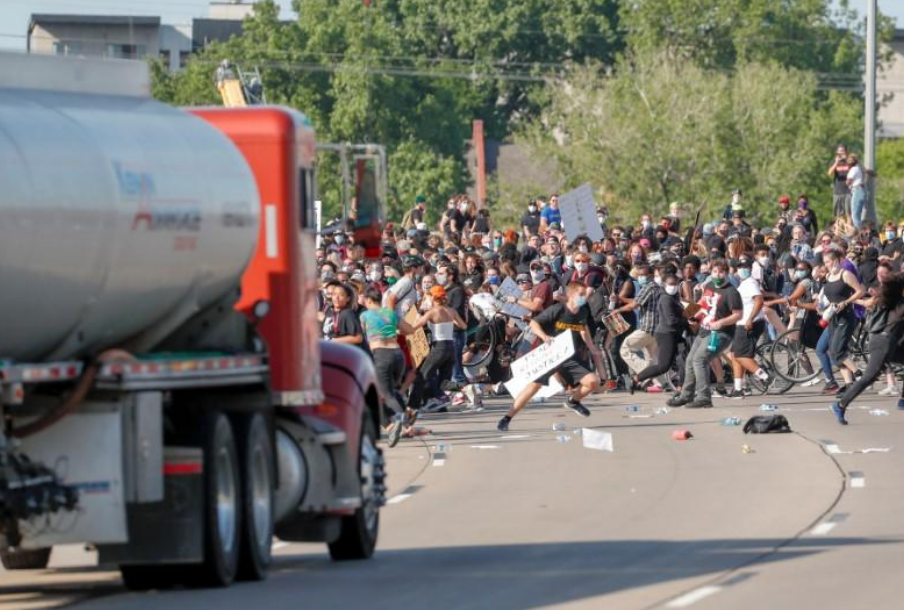 Tanker drives into throng of protesters