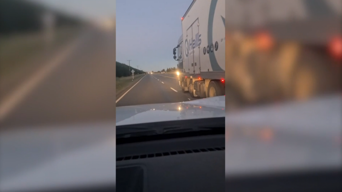 Investigation after truck driver captured cutting off motorist
