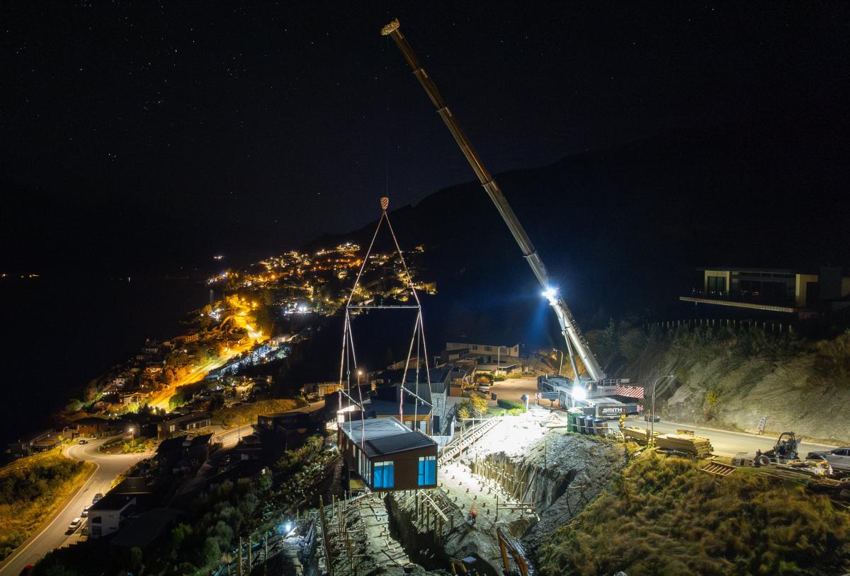 Steep task: $9.5m worth of homes craned into place