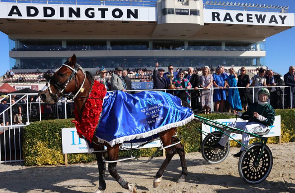 Copy That and driver Blair Orange after their New Zealand Trotting Cup win yesterday. Photo:...