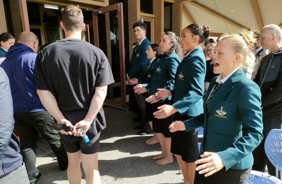 A Rangiora High School kapa haka group welcomes visitors to the official opening of the school’s...
