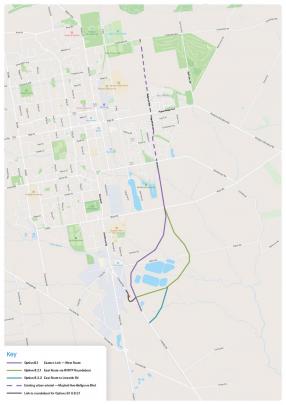 The proposed route for the Rangiora eastern link road is in purple. Image: Waimakariri District...