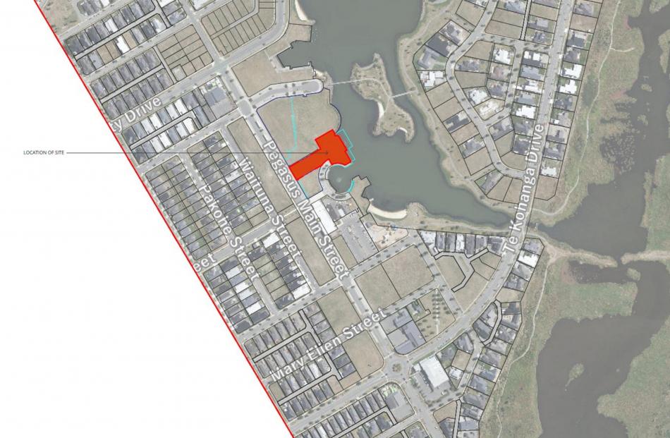 A map of Pegasus showing the lakefront site of the proposed community centre. Image: Supplied
