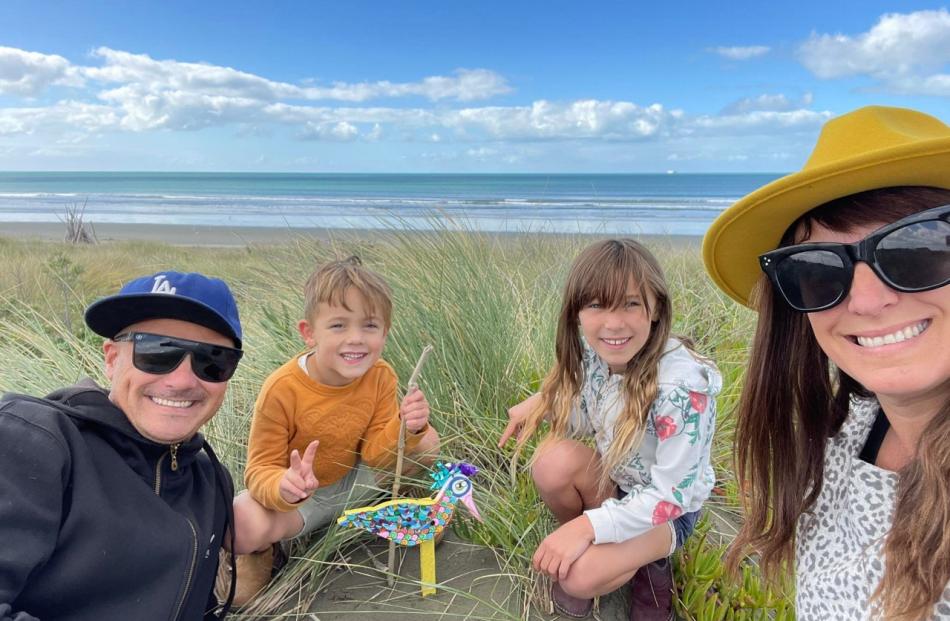 Nick, Ripley, Rome and Liz Yuki with their godwit. Photo: Supplied