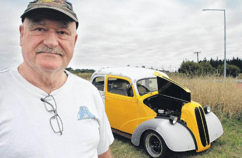 Paul Johnson with his almost complete Ford Popular hot rod which he has been building for the...