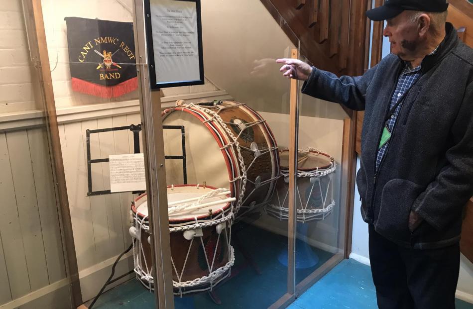 The Regimental History Association president Wayne Hutchinson with the musical drum used to carry...
