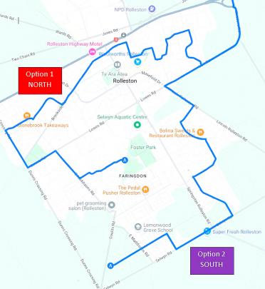 Bentley Coachlines' proposed routes for a Rolleston to Christchurch commuter bus. Image: Supplied