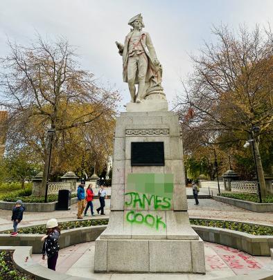 The statue of Captain Cook was vandalised again. Photo: Chris Barclay 
