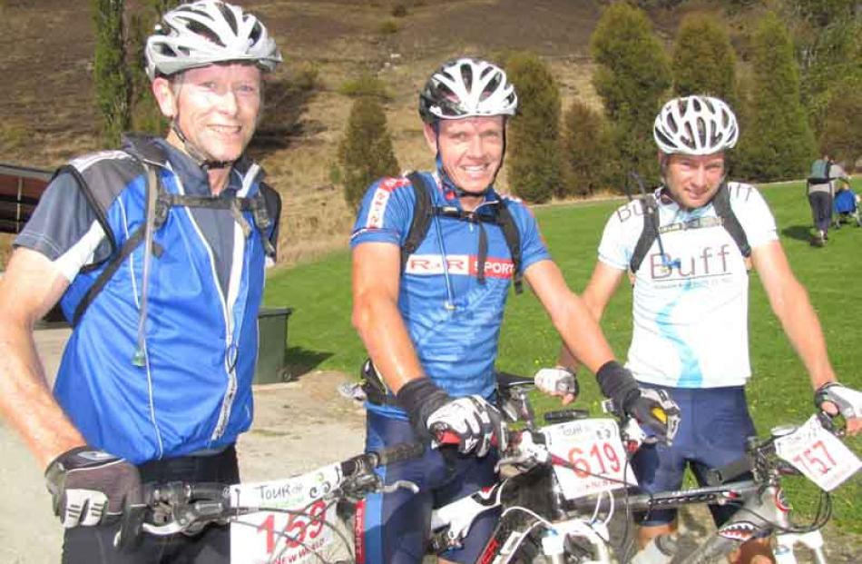 At the finish at Chard Farm: Mark Williams (centre), followed by Shaun Portegys (right) and Brett...