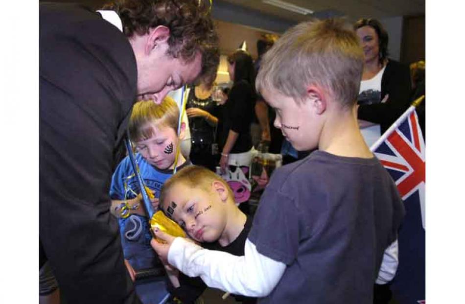Outram school pupils Ezra Holmes (5), Hunter Edgecombe (5) and cousin Ethan Moss (7) of...