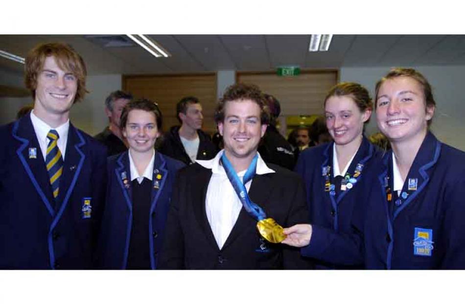 Taieri College pupils with Adam from left Kit Collins (17), Kate Downes (17), Alicia Rosevear (17...
