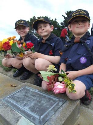 (From left) Hunter Jamison (7), Jared Perkins (7) and Noah Jenkinson (6) from Scott's Own Sea...