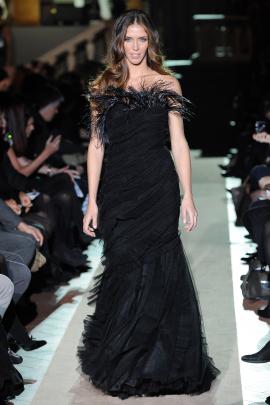 Nathalie Moellhausen on the catwalk for Alberta Feretti earlier this year. Photo: Getty Images 