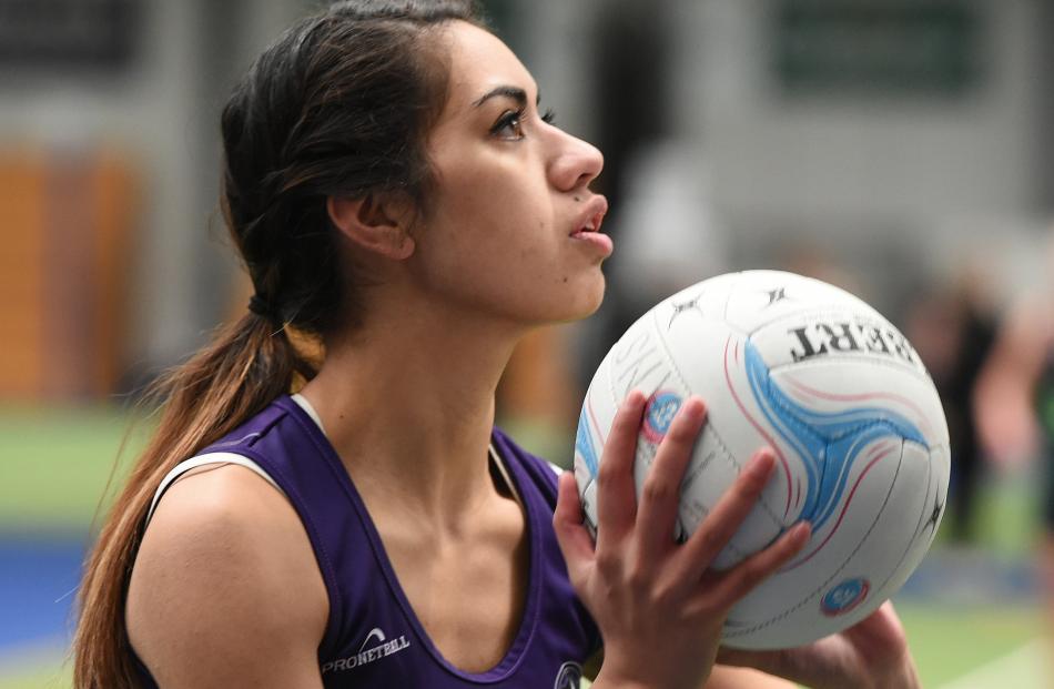 South Pacific player Kelly Nafatali looks to move the ball on in a match at the Edgar Centre last...