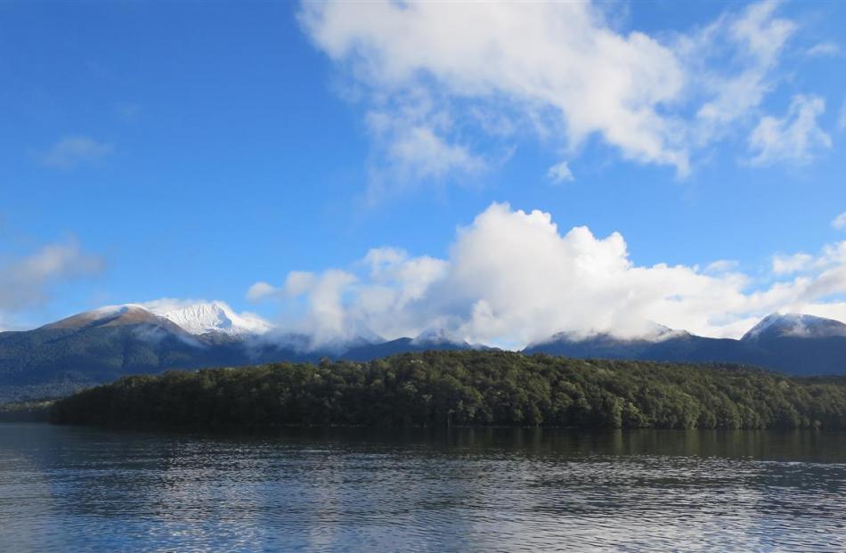 Kayaking towards the west on Lake Monowai.