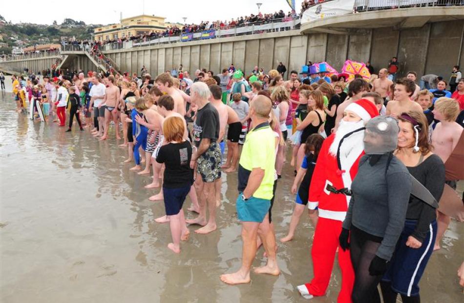 Participants line up for the 2008 Polar Plunge held at St Clair Esplanade, Dunedin.