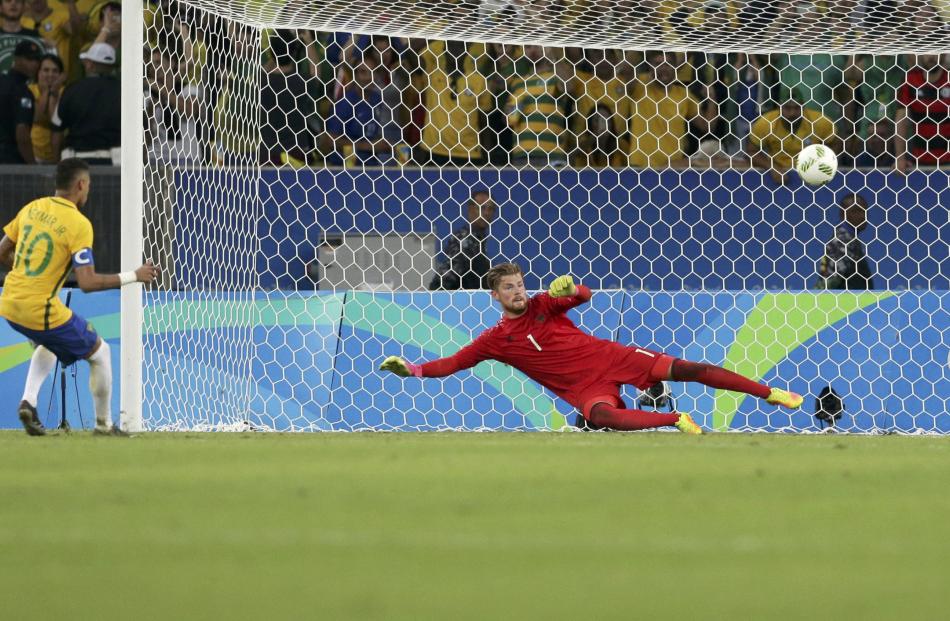 Germany’s Timo Horn couldn’t save Neymar’s goal in the penalty shootout. Photo: Reuters 