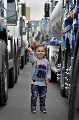 Joshie Jamison (2) gets among the trucks  in Dunedin yesterday. Photos: Gerard O'Brien.