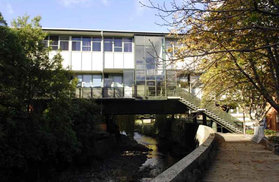 The ITS Building, housing the computer services, straddles the Water of Leith.