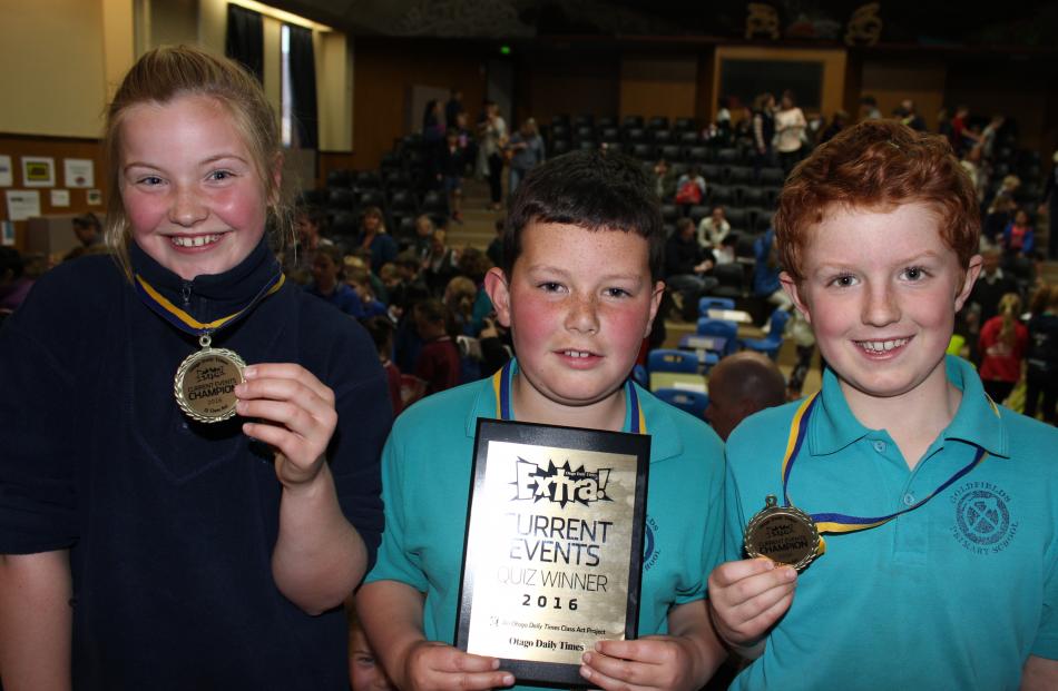 Goldfields Primary School pupils Olivia Piebenga (11), Trent Ainsley (10) and Flynn Wilson (10), of Cromwell, got only one question wrong when winning the years 5 and 6 section. 