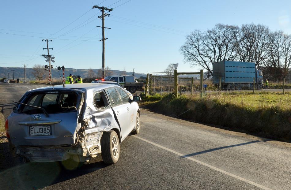 A police spokeswoman said a Toyota station wagon and stock truck collided in Gladfied Rd and Gladstone Rd Sth, East Taieri about 8.30am. Photo by Stephen Jaquiery.