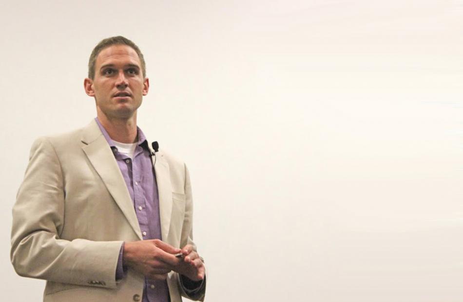 Lance Allred gives a speech in his new capacity as a keynote speaker.