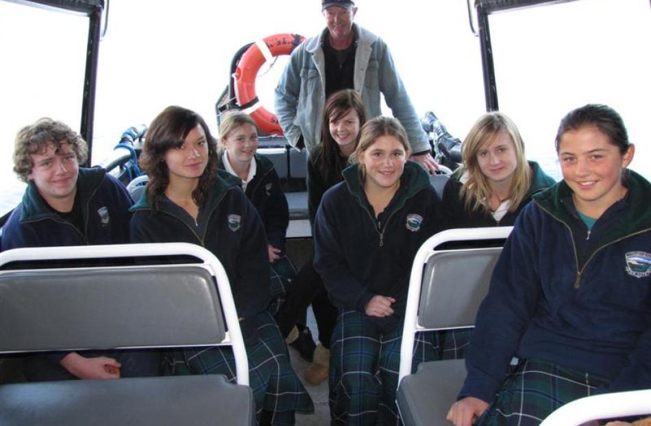 Wakatipu High School pupils (from left) Luke Herbert (15), Jay Moore (15), Grace Percy (13),...