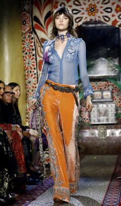 Bright Woodstock-era designs were a theme in the spring/summer Roberto Cavalli collection. Photo:...