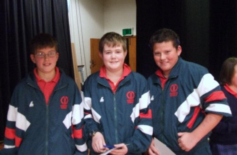 Ashburton Intermediate year 7 and 8 pupils (from left) Michael Burton, Bryce Chisnall and Daniel...