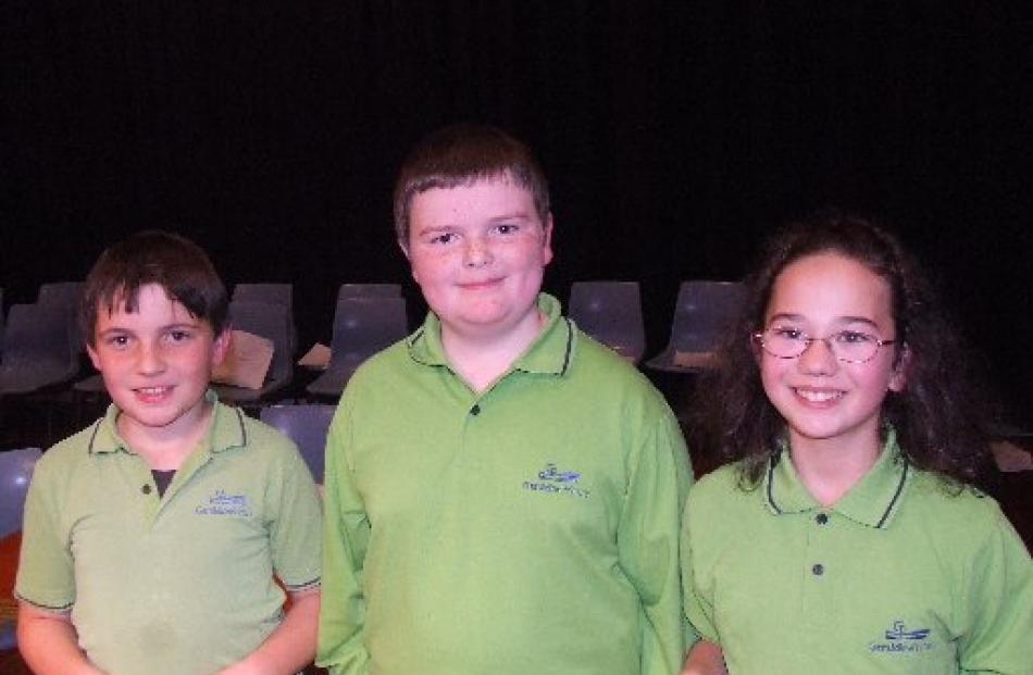 Geraldine Primary School team (from left) Gareth Hunt, Ross Brodie and Gabriela Bantas (all 10),...