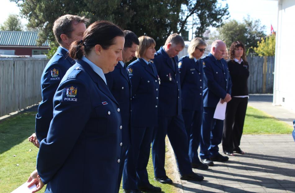 Balclutha police staff remember the fallen yesterday at the first Remembrance Day held in...