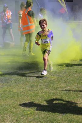 Liam Davis (7), of Cromwell, escapes from a yellow barrage.