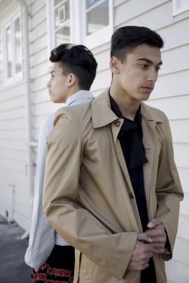 Layne wears a Vetements trench, Mayson wears NOM*d Big DJ chalk denim jacket and Easy Pant in ...