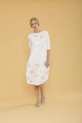 The silver spots on this David Pond dress are trendy.