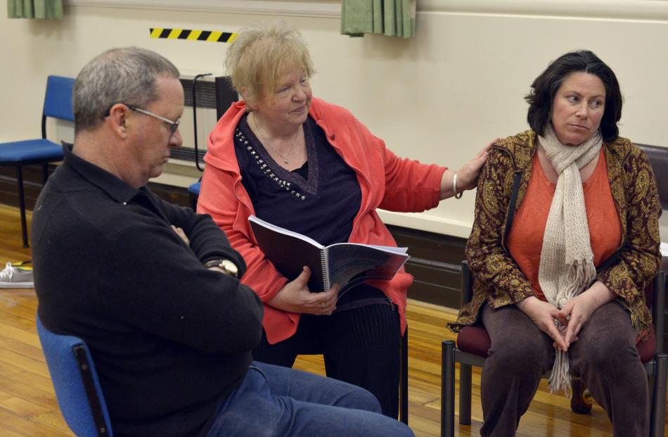 Director Lisa Warrington (centre) with Alan Palmer and Julie Edwards in rehearsal at Allan Hall.