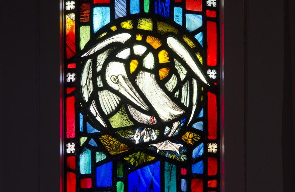 Symbols with pelican, designed by Beverley Shore Bennett, executed by Roy Miller, 1970. St Mary's...