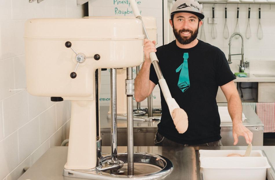 Jon Mactaggart whips up gelato at Black Peak Gelato in Wanaka.