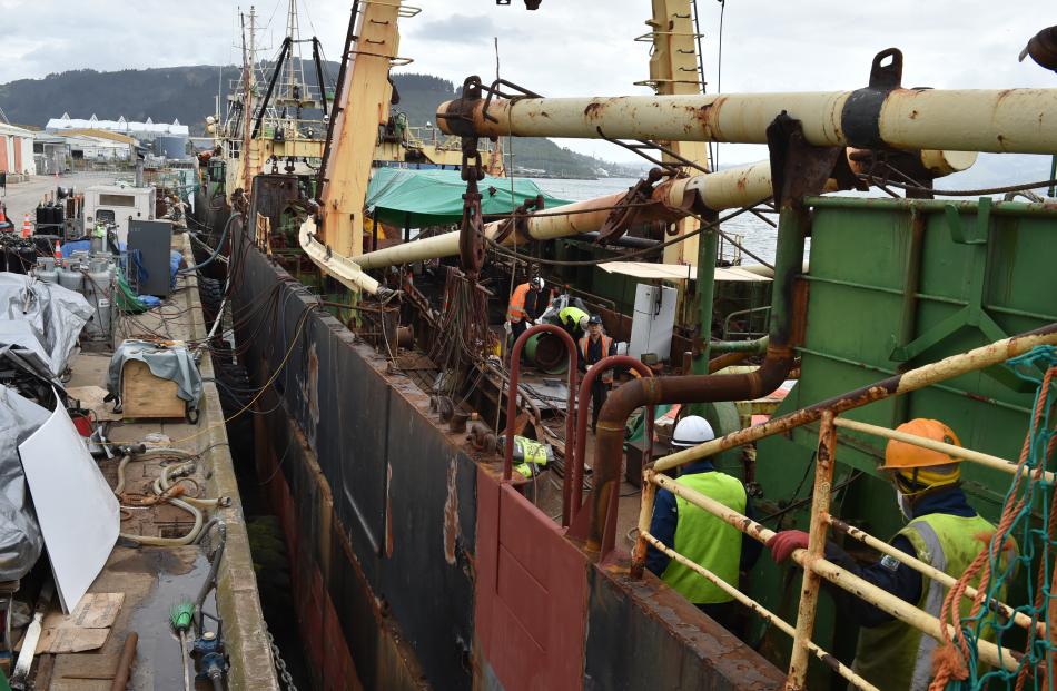 Refurbishment of the Melilla 203 begins in Otago Harbour, after it has lain idle since May 2008.