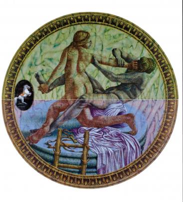 Peter Gibson Smith’s Courbette: Hermaphrodite and Satyr (1993). Photo from the Collection of the James Wallace Arts Trust.