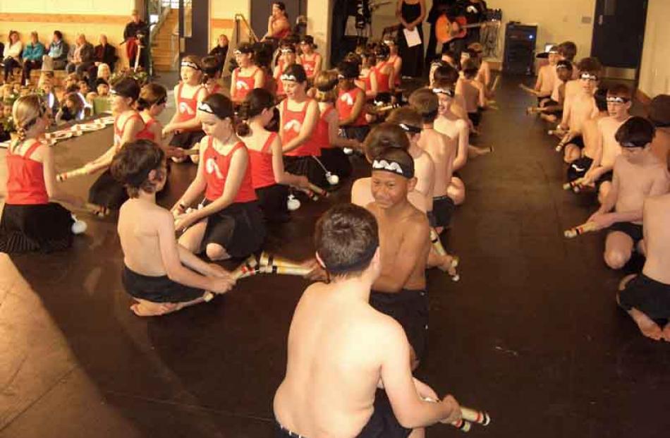 Palmerston Primary School performs the waiata ti rakau 'E Papa Waiari'.