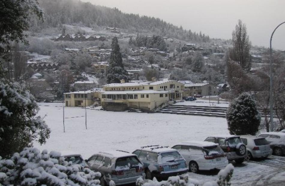 The Queenstown Recreation Ground and the Memorial Hall was dressed in white this morning. Photo:...
