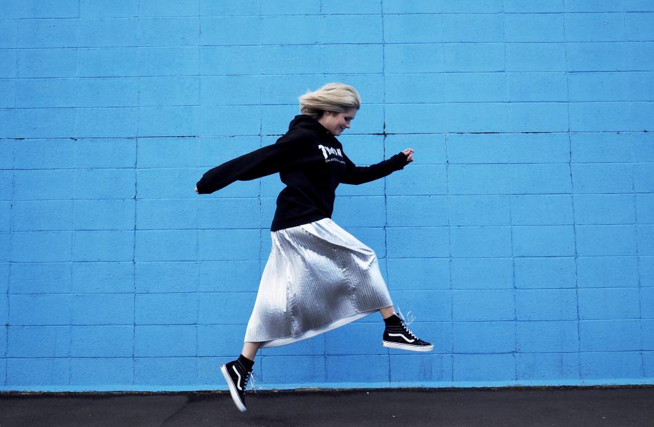 Trasher hoodie $129.99, skirt and sneakers my own (Vans available at Quest)