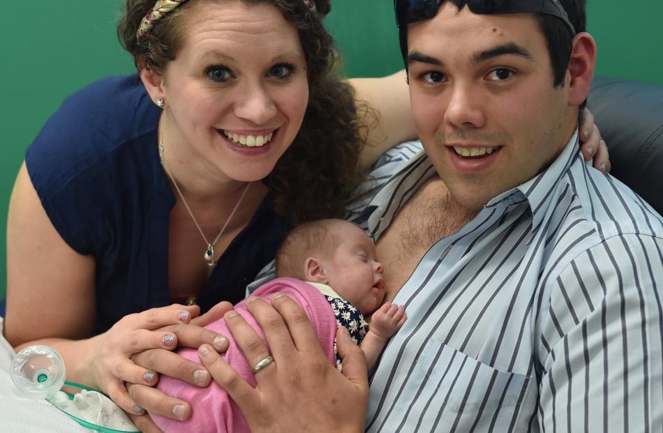 Megan and Josh Spence, of Dunedin, with their daughter Hannah-Ruth (11 weeks old), who was born...