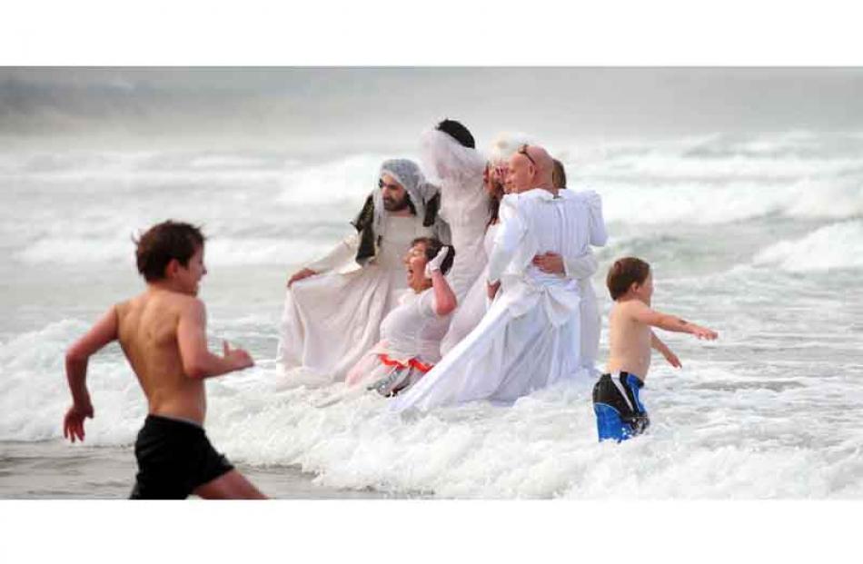 The All White Vestal Virgins, clockwise from left, Alvaro Garcia, Xan Bichindaritz, Brigid Casey,...