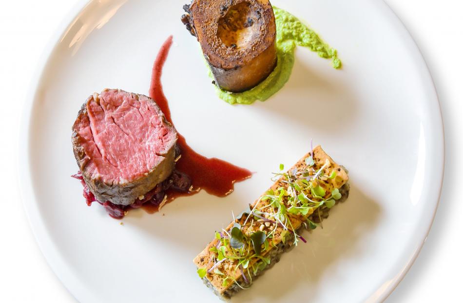 Daniel Hill’s dish of eye fillet, beef cheeks and bone marrow. 