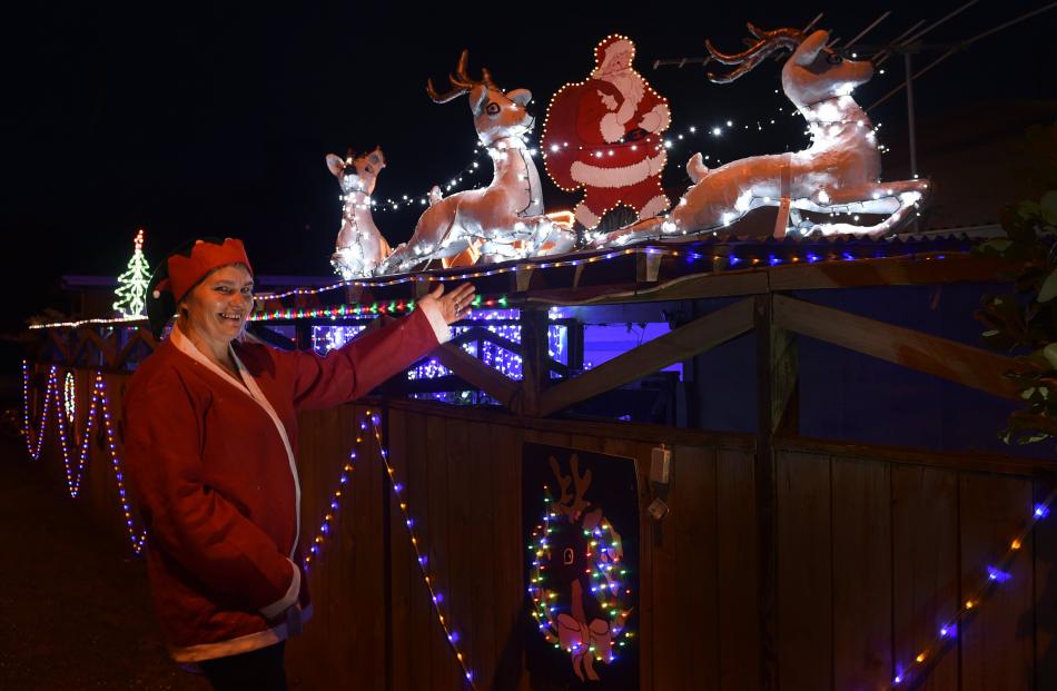 Debra Miles shows off some of her home-made Christmas lighting displays at her home in St...