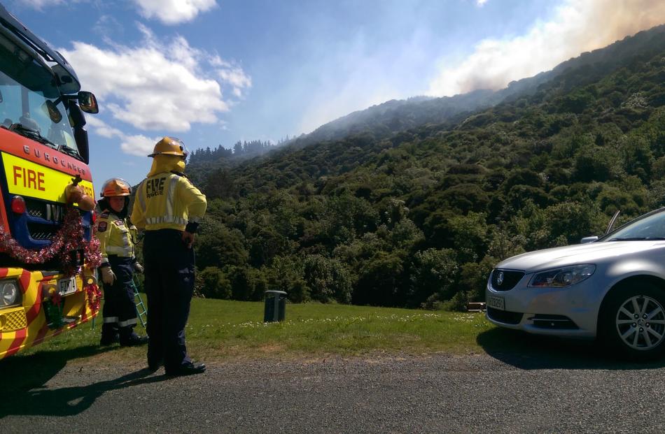 The Fire Service attending the blaze on Signal Hill. Photo: Tim Brown